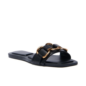 All'ingrosso della fabbrica delle donne in ecopelle nera Slip on sandali piatti da esterno ornamenti in oro di classe scivoli pantofole - Product Image 4