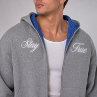 Fabricant de survêtements personnalisés : Ensemble de jogging réversible zippé, coupe courte et oversize, avec sweat à capuche imprimé à carreaux et pantalon de survêtement