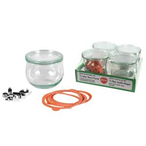 WECK Rundrandglas Tulpe 0,5 l 4er Tray mit Deckel 100mm, Ring und Klammern - Product Image 1