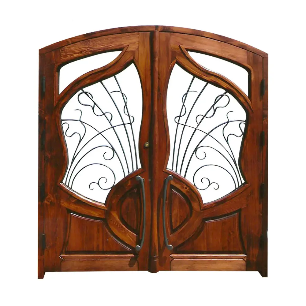 木目でフロントドア旧世界スタイル錬鉄製の木製ヴィラメインフロントエントリードア