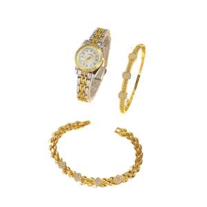 숙녀 모두 작은 심플 라운드 다이아몬드 다이얼 스틸 스트랩 시계 + 팔찌 세트 - Product Image 2