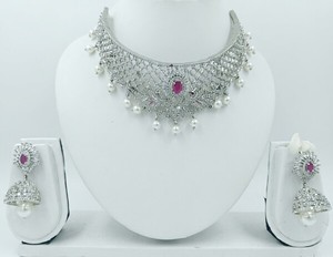 DIVYORO Elegant Silver Toned Kundan Choker Set with Pearl Drops and <b>Ruby</b> Accents Luxury Indian Bridal Jewelry for Women Party - Product Image 3