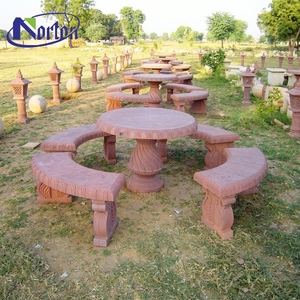 Tavolo e Panchina in <span class=keywords><strong>Pietra</strong></span> Naturale per <span class=keywords><strong>Giardino</strong></span> e Parco, Personalizzabili, con Motivi Intagliati, Tavolo e Sedia in Marmo Rosso, Scultura e Statua - Product Image 1