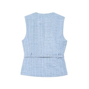 Chaleco Texturizado con Cuentas y Cinturón, Diseño Nuevo de Primavera y Otoño para Mujer, a la Moda - Product Image 5