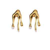 Boucles d'oreilles tendance en acier inoxydable plaqué or 18 carats, design simple goutte d'eau, pour soirée