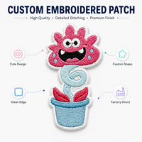 Patch brodé personnalisé motif fleur de dessin animé, applique plante en pot rose pour vêtements, sacs à dos, chapeaux, vente en gros OEM