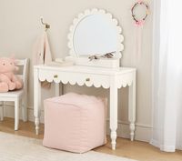 Table de toilette pour enfants en forme de tournesol en pin blanc pour filles, table de maquillage moderne pour chambre à coucher ou salle de jeux avec miroir sur pied