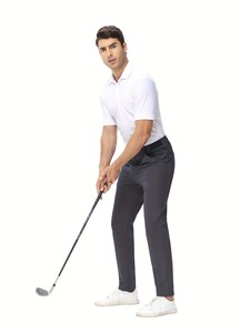 Pantalones Casuales de Corte Recto para Hombre, Color Gris Oscuro, con Bolsillos, Transpirables, Ligeros, de Poliéster y Algodón, Cierre de Botón, Cintura Media, para Verano - Product Image 3