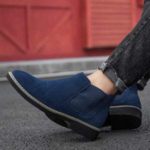 Bottines <span class=keywords><strong>Chelsea</strong></span> tendance en cuir suédé <span class=keywords><strong>bleu</strong></span> pour hommes, bottines décontractées de haute qualité avec logo personnalisé pour l'hiver - Product Image 5