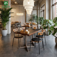 Meubles de restaurant commerciaux écologiques sur mesure en gros, table en bois massif et pierre frittée, ensemble de chaises en métal pour hôtel et café