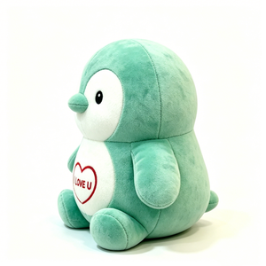 Peluche de pingüino personalizado con mensaje de amor bordado, lindo peluche de pingüino gordo color menta con diseño de corazón rojo. - Product Image 4