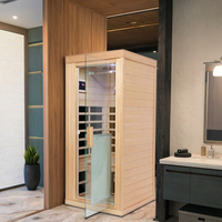 Salle de sauna infrarouge lointain en bois de qualité supérieure, sauna en bois unique pour la maison, intérieur luxueux, pour un confort ultime