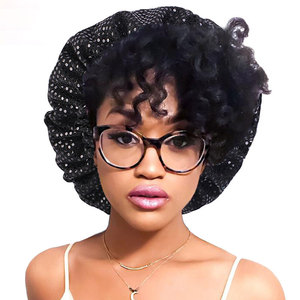 Mujeres <span class=keywords><strong>Bebe</strong></span> Perruque Bling Bonnets Rhinestone Sleeping Satin Hair Bonnet Caps Poliéster Seda Lentejuelas Bonnet con diamantes - Product Image 2