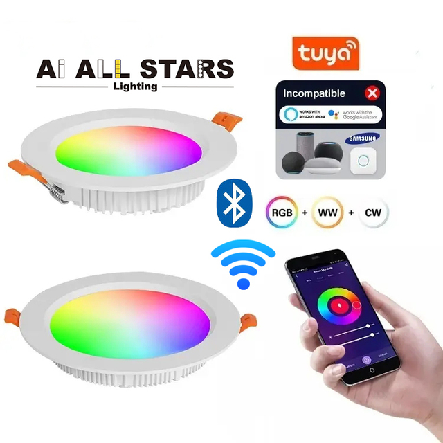 Wifi Blue Tooth Remote APP Alexa Voice Control LED Spot Light Smart Downlight RGB DMX Dimming Multicolor LED Recessed Lights