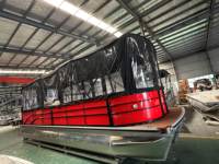 Kapal Ponton Mewah Buatan Tangan Berbahan Aluminium 25 kaki, Tampilan Klasik, Dilengkapi Kontrol Layar Sentuh, Mesin Tempel 100-150HP, Cocok untuk Memancing dan Olahraga Air