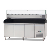 Équipement de cuisine commercial sur mesure OEM, table de préparation de pizzas en acier inoxydable 304 avec refroidissement par ventilateur, 2 ou 3 portes, réfrigérateur