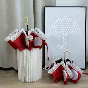 Parapluie personnalisé avec logo, protection UPF50, 100 cm, 320 g, 8 baleines, à pois, bord festonné, poignée à crochet, pour femme, idéal pour les voyages et la promotion de marque - Product Image 4