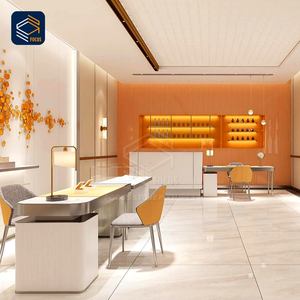 Comptoir d'exposition moderne pour bijouterie avec vitrine en verre et design d'armoire blanc et orange - Product Image 3