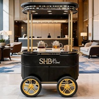Carrito de Bar de Lujo Negro y Dorado con Iluminación LED para Servicio VIP en Hoteles Cinco Estrellas, Portátil, Comercial, Color Personalizado, Alquiler