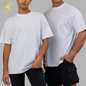定制丝网印刷标志奢华时尚设计男女通用超大95棉5氨纶平纹运动模拟领t恤