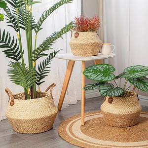 Pots et paniers à fleurs pliables en rotin tressé de style rustique, respirants et biodégradables avec housses de protection pour plantes - Product Image 1