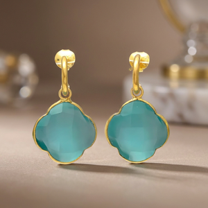 Handmade Brass Gemstone <b>Hoop</b> Earrings Women's Trendy Flower Shape Boho - Product Image 2