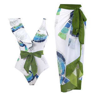 Conjunto de Traje de Baño de 3 Piezas <span class=keywords><strong>con</strong></span> <span class=keywords><strong>Falda</strong></span> Cubierta, Traje de Baño de Una Pieza <span class=keywords><strong>con</strong></span> Cintura Alta para Mujer 2024 - Product Image 3