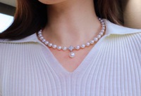 Collar de Perlas de Agua Salada Naturales Japonesas Akoya de 7.5-9.5mm con Diamantes Naturales en Forma de Flor y Oro de 18k, Joyería Fina para Mujer