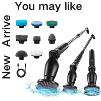 Brosse de Nettoyage Électrique Rotative sans Fil Rechargeable avec Manche d'Extension et Brosses Adaptatives