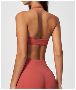 Soutien-gorge de yoga pour femme, col halter en V, dos croisé, respirant, maintien élevé, antichoc, froncé, sans armatures, sous-vêtement de sport - Product Image 4