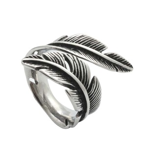 Feather <b>Ring</b> Men's Retro <b>Silver</b> Stainless Steel Animal Design Punk Style Gift Jewelry - Product Image 1