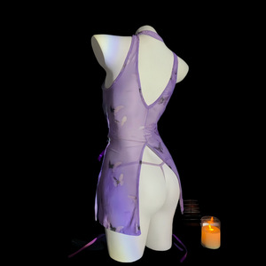 Nouvelle Collection Grande Taille : Lingerie Violette Élégante et Séduisante Style Ancien, Nuisette Cheongsam Sexy et Révélatrice, Uniforme de Nuit Tentation - Product Image 3