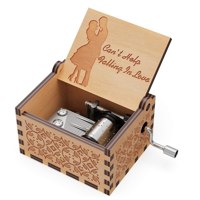 New Arrival Laser Engraved Wooden Music Box Custom Hand Crank Mini Musical Box Gift Idea