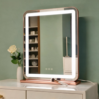 Miroir de maquillage lumineux personnalisé, grand format, en verre et métal, avec écran LED intelligent carré, rechargeable, design moderne