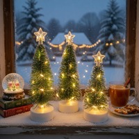 Décorations de fête de Noël d'intérieur, ornements de Noël en plastique pour la maison, guirlandes lumineuses LED, petit sapin de Noël