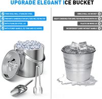 Seau à glace et glacière isotherme en acier inoxydable à double paroi OEM 2L/3L, écologique, avec couvercle et poignée à pince pour les fêtes