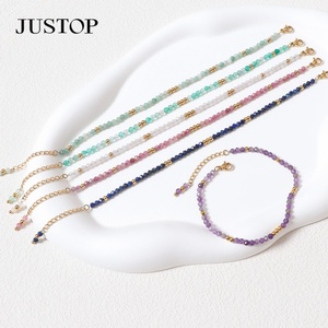 สร้อยข้อมือเทอร์ควอยซ์สไตล์มินิมอลปรับได้ลูกปัดเล็กหินแจสเปอร์สเตนเลสอะเมทิสต์ธรรมชาติ - Product Image 3