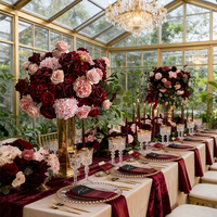 Boules de fleurs artificielles en rose bordeaux, directement de l'usine, pour décorations de centre de table de mariage