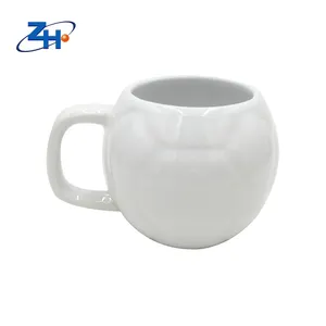 Tasse à soupe en céramique blanche populaire, tasse à soupe décorative en forme de football, tasse à soupe en céramique en vrac avec poignée, 400ml