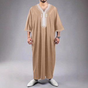 Túnica Árabe Informal para Hombre, Kaftán Duradero con Bolsillo Lateral, Manga Corta, Bordado, Suave y Elegante para Musulmanes - Product Image 1