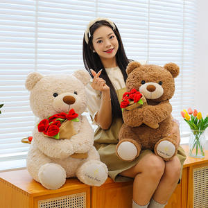 HECION Baumwolle PP-Baumwolle Gefüllter Teddybär Plüschtier mit Rosenblume Geschenk-Bär Plüschpuppe Valentinstag-Geschenk - Product Image 3