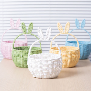 Cesta Redonda de Papel Trenzado Hecha a Mano con Orejas de Conejo, 1-3L, para Floristería, Regalos y Almacenamiento - Product Image 1