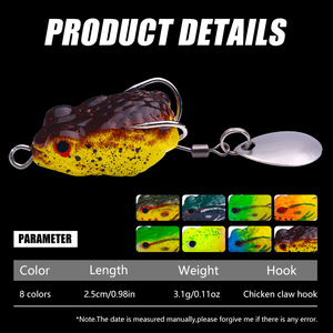 Nuovo 2.5cm 3.4 Soft Frog Fishing Lure Double Hook paillettes Thunder Frog Rabbit Bait <span class=keywords><strong>con</strong></span> Blade Tail Fishing Bait - Product Image 2