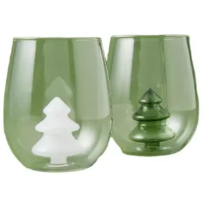 Wholesale Customized 3D Christmas Tree Inside Glass Coffee Mug Cute Drinking Glasses Heat Resistant Milk Cup