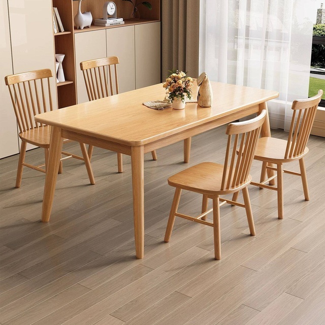 Nordic Minimalist Solid Wood Rectangular Dining Table and Chair Set with Natural Wood Color Home Dining Furniture From China