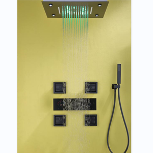 Pommeau de douche carré haute pression, de luxe, pour salle de bain, avec LED, <span class=keywords><strong>couverture</strong></span> complète, modèle cascade, couleur noire - Product Image 1
