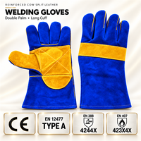 Gants de soudage personnalisés en cuir de vachette fendu CE EN 12477 Type A résistants à la chaleur avec paume double renforcée et manchette longue – Vente en gros