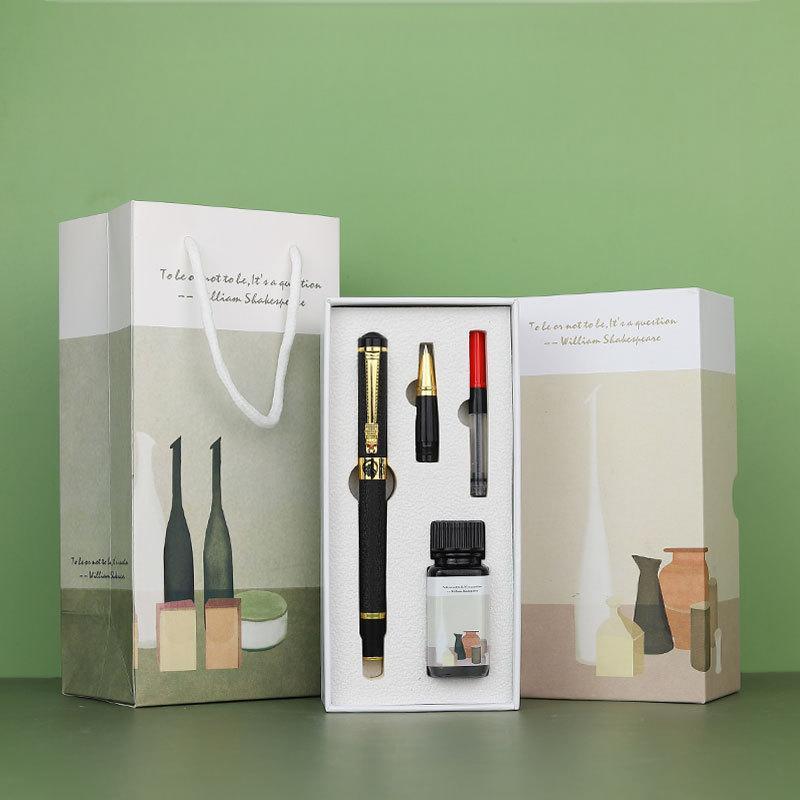 Stylo plume noir + accessoires plume dissimulée