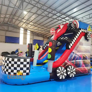 Château gonflable à thème voiture de course avec toboggan sec et zone de saut pour enfants, grand toboggan gonflable à vendre - Product Image 2