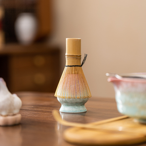 Juego de cuencos de cerámica para matcha con esmalte cristalizado transformado en horno, soporte para agitador, lindo pony, adornos de aromaterapia de flores hechos a mano - Product Image 4